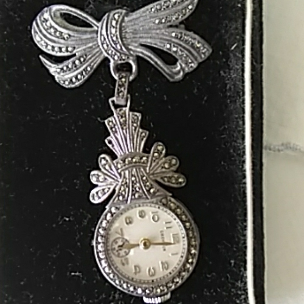 1940s marcasite lapel watch